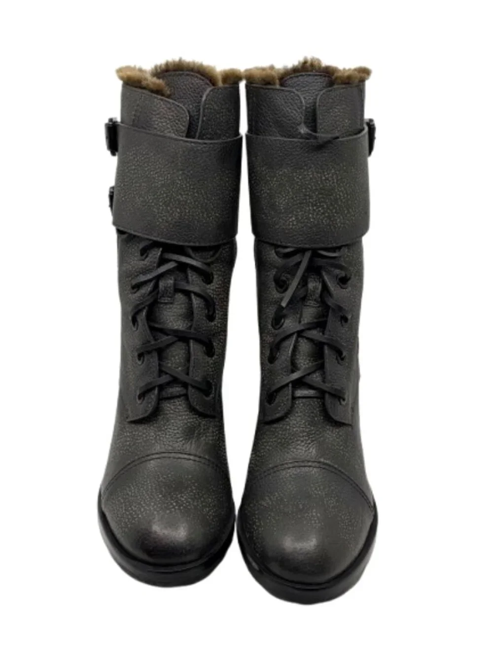 TORY BURCH~Broome Combat Boot w/Shearling Fur Lining Lace Up Booties 10 LIKE NEW